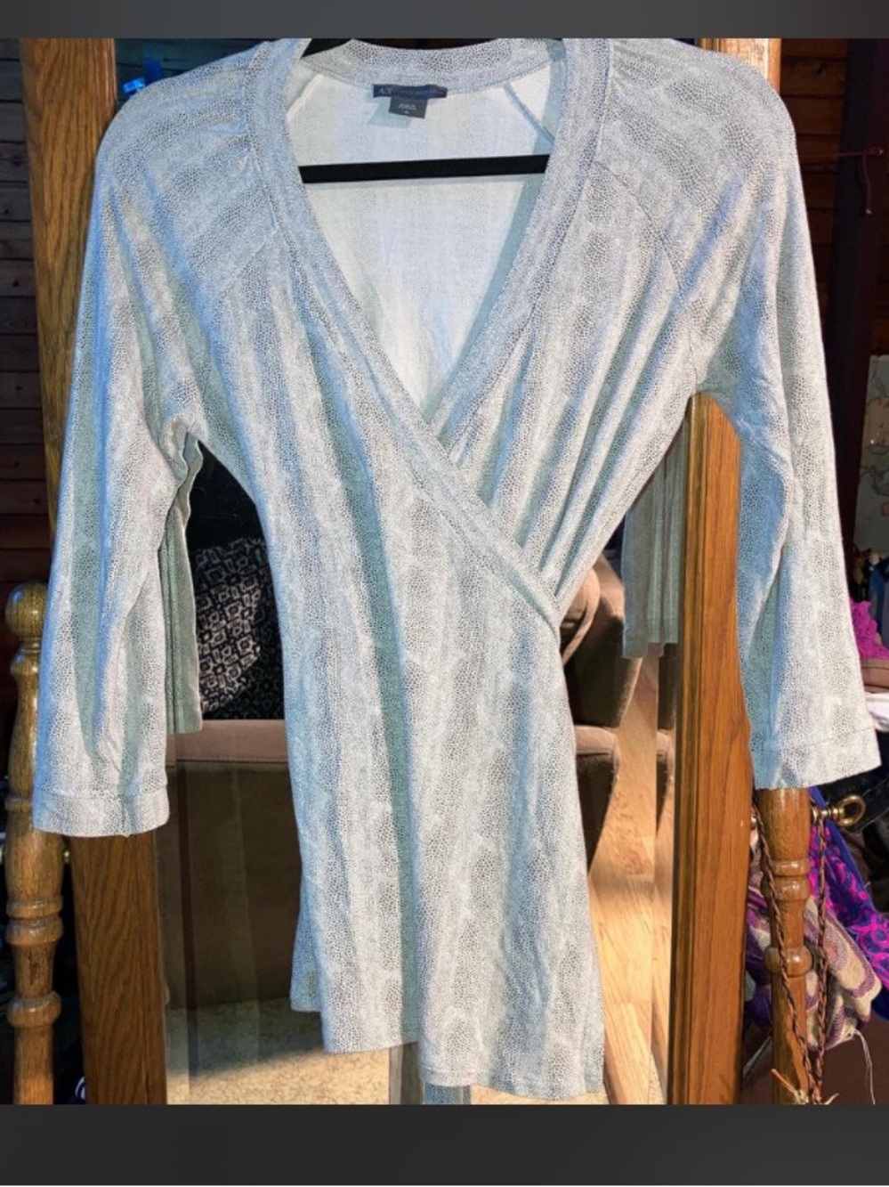 A|X Armani Exchange Light Gray/White Wrap Front Top